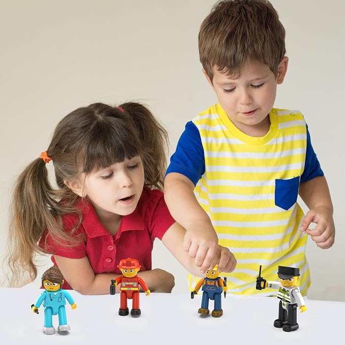 PicassoTiles Magnetic Tiles Action Figures 4 Piece City Characters for Magnet Tile Building Blocks Accessory Add On Pack Construction Block Set Toddler Toy Educational Learning Kit Age 3 and up PTA18