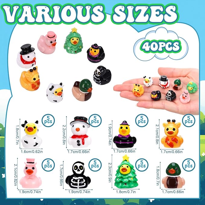 40 Pack Mini Resin Ducks Bulk, Novelty Tiny Duck Dress Up to Hide | Mallard, Cow, Giraffe, Holiday Theme, Unique Little Ducks Party Favor for Halloween, Christmas, Birthday(8 Styles)