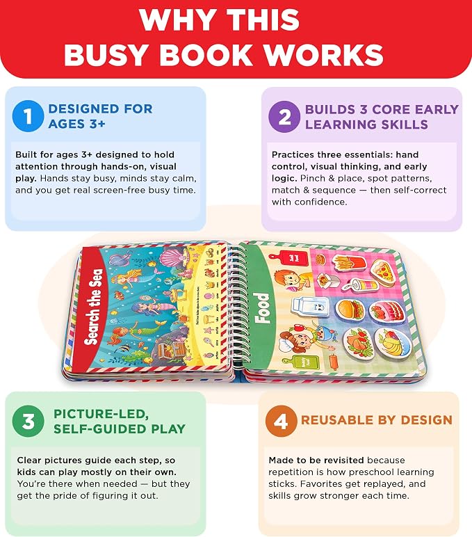 Doctor Jupiter Montessori Preschool Busy Book for Kids Ages 3+ | Birthday Gift for 3 year old Boys & Girls, Montessori Preschool Busy Book, Learning Activity, Educational Travel Toy