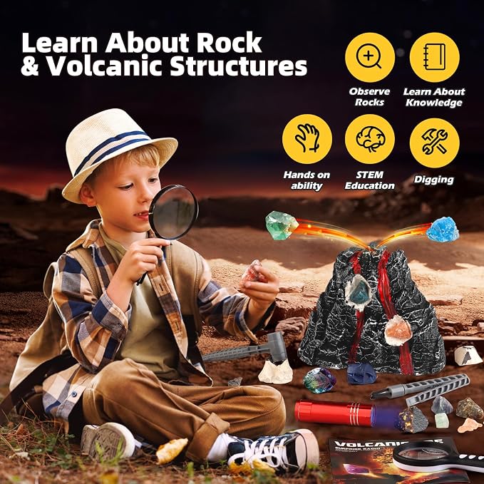 Woumserta Volcano Dig Kits for Kids 4-6 8-12, 10 Rocks Excavation Kit Toys | Volcano Toys Digging Toys for Gemstone Rocks Collection, Science Kits for Boys Girls 5 6 7 8 9 Year Old Birthday Gifts