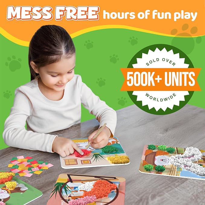 jackinthebox Poke Art Pets Crafts Kits for Children, Gifts Toys, Ages 4-8 | 1400 fabric pieces, travel arts activities & birthday gifts, mess-free toddler, age 4 5 6 7 8 9 year old, flower pressing