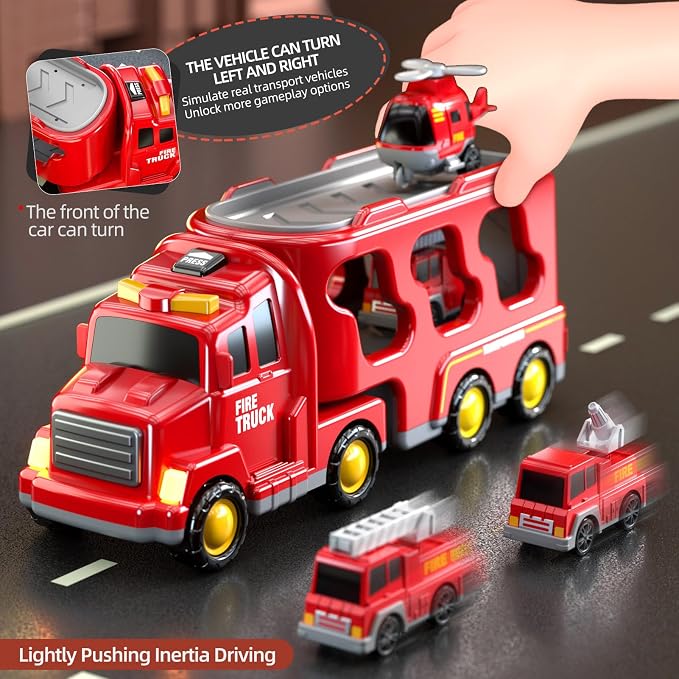 Beby Buty 5 in 1 Fire Truck Cars for Toddlers 3-5, Boy Car Truck Toys with Light Sound, Birthday Gifts for 3 4 5 6 Year Old Boy