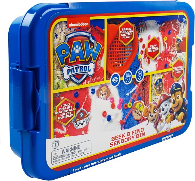 Official Paw Patrol Seek & Find Sensory Bin, Ready-to-Use Sensory Toys, Sensory Bin for Kids with Lid, Play Sand, Scoops & Tongs, Sensory Toys for Toddlers 3-4