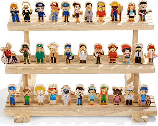 Kathfly 36 Pcs Wooden Community Helpers People, Career Figures Toy | Multicultural Career Blocks for Social Emotional Learning, Creative Play Figures, Preschool Classroom Teaching Wooden Set