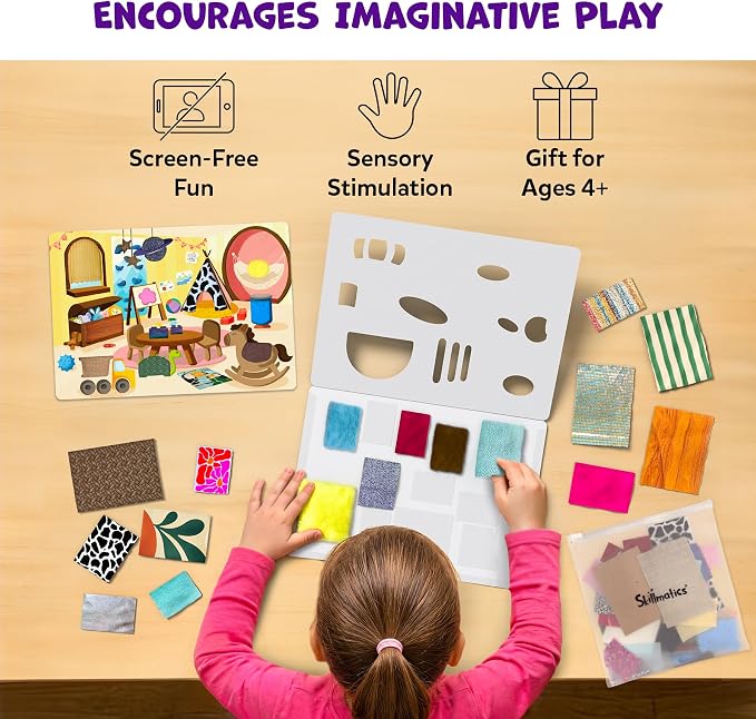 Skillmatics Fab Tabs – Dream Home, 3D Sensory Fabric Art, Sewing Craft Kit | Peel & Stick Sticker Activity, Mess-Free Play, Travel Toy, Gifts for Boys & Girls Ages 4, 5, 6, 7, 8, 9
