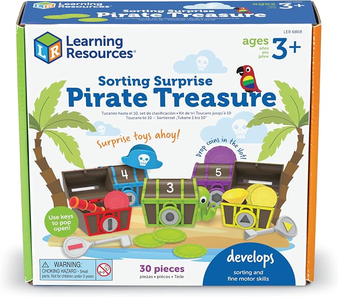 Learning Resources Sorting Surprise Pirate Treasure - 30 Pieces, Ages 3+ Color, Sorting & Matching Skills Toy, Fine Motor Skills Toys for Toddlers, Preschool Learning Toys