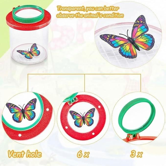 Skylety 2 Pieces Bug Jars Insect Viewer Catcher Bug Magnifying Insect Cage Container for Kids Children Science Nature Exploration Tool(Red,Yellow)