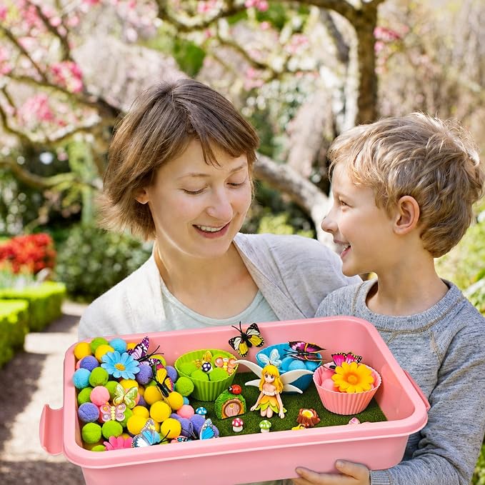 Cinrobiye 197 Pcs Butterfly Learning Activity Set, Spring Nature Sorting Activities with Butterflies, Flowers, Garden Accessories for Fine Motor Activities, Preschool Classroom Learning STEM Education