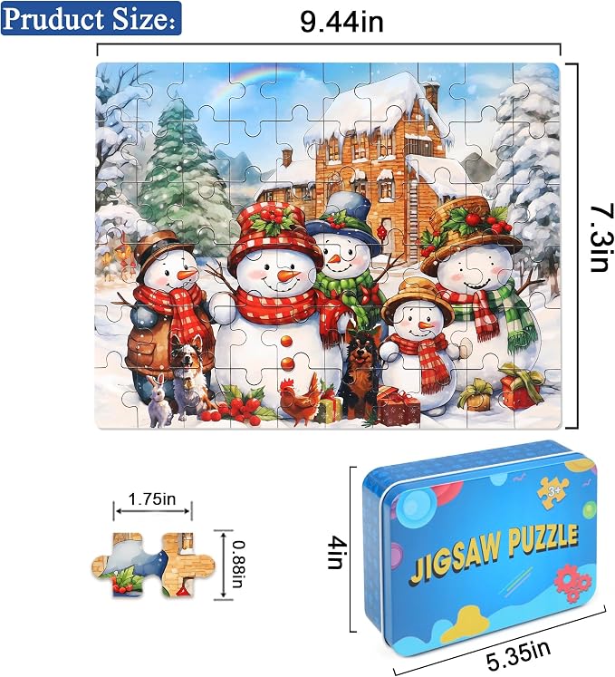 LELEMON 100 Pieces Jigsaw Puzzles for Kids Ages 4-8 Cute Winter Snowman Educational Puzzles Boys Girls Children Learning Educational Puzzles Portable Box Pack Toy
