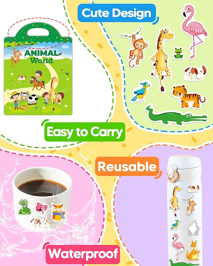 Benresive Reusable Sticker Book for Toddlers, Stickers for Kids, Travel Toy | Toddler Toys, Boys Girls Birthday Gifts, Airplane & Road Trip Essentials Kids, No Mess Waterproof Toddler Crafts Activities
