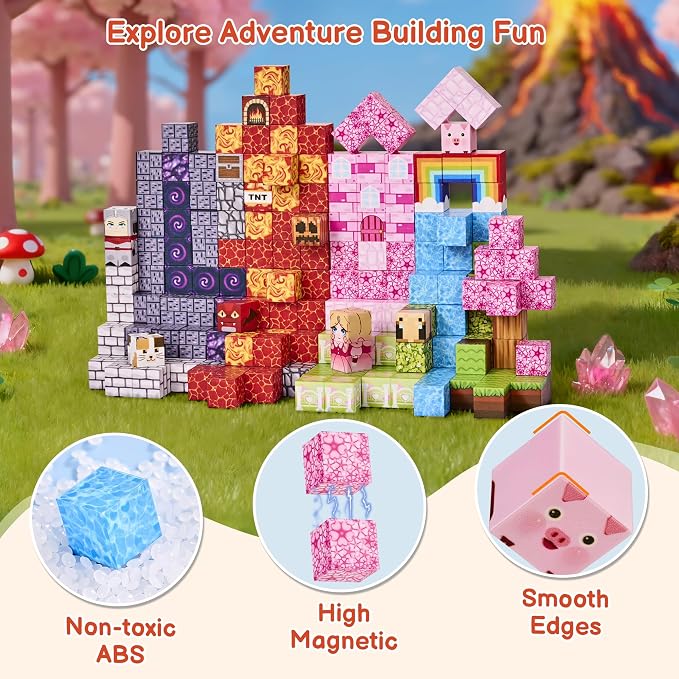 200PCS Magnetic Blocks, Magnetic Building Blocks Cubes Tiles for Kid | STEM Educational Stacking Magnets School Game Toys for Ages 3 4 5 6 7 8 9 10 11 Birthday Party Supplies Gift for Boy and Girl