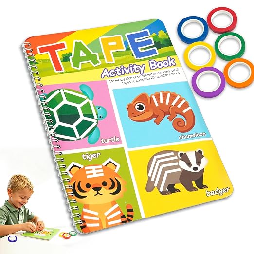 Tape Activity Book for Kids Ages 3-5, Travel Activities for Toddlers | Airplane Essential Road Trip Toys for Kid 4-6 Preschool Classroom Must Have Supplies Quiet Car Ride Toys Gifts for Girls Boys