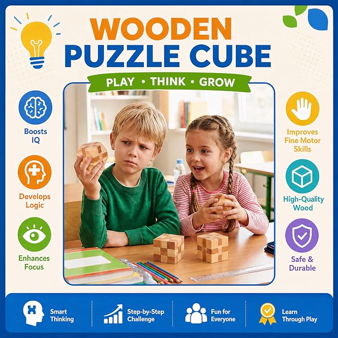 4 Pack Wooden Puzzle Brain Teasers Toy for Kids 3D Puzzles for Teens | Wooden Logic Puzzle Wood Snake Cube Magic Cube Magic Ball Brain Teaser Intellectual Removing Assembling Toy