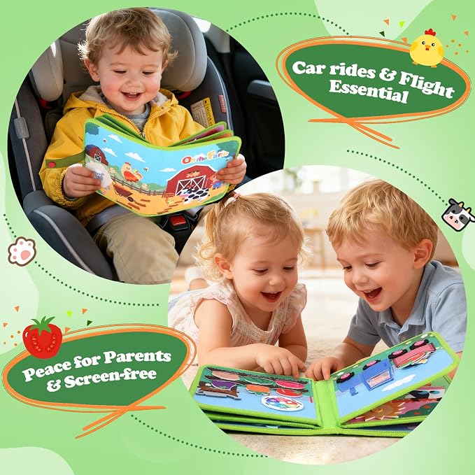 OCHIDO Busy Book for Toddlers 1-3, Montessori Toys 1 Year Old Quiet Book | Educational Learning Soft Sensory Activity Book, 10 Pages, Toddler Travel Toys, Birthday Gift for 1 Year Old Boys & Girls