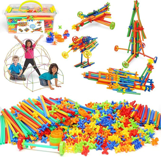 600Pcs STEM Building Toys,Straw Constructor Building Blocks Toy,Develops Motor Skills and Logic Thinking,Classroom Must Haves Creativity Preschool Toy for Kids Aged 3+,Great Gift for Kids