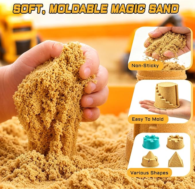 Construction Sensory Bin for Toddlers – Gifts for 3 Year Old Boys | Play Sand Building Kit Sandbox Playset with Lid Preschool Learning Activity Toys for Girls Ages 3‑5