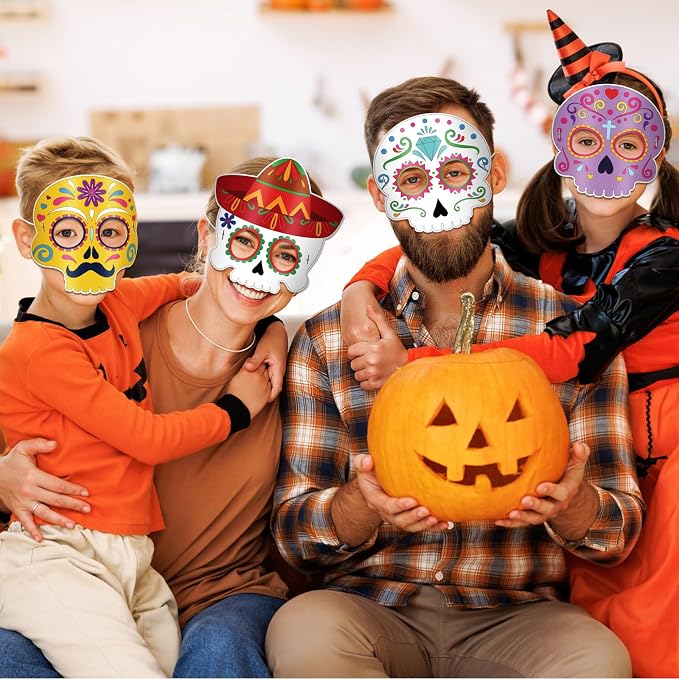 24 Pcs Day of The Dead Crafts for Kids DIY Coloring Halloween Masks | Color Your Own Skull Masks Dia de Los Muertos Party Games for Boys Girls School Classroom Craft Toys Cosplay Dress Up