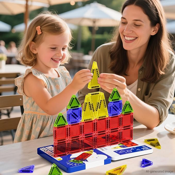 Mini Magnetic Tiles Travel Set 60 Mins Quiet Play 30s Cleanup | 26PCS Compact Magnetic Building Blocks for Kids Ages 3-8-Road Trip Essentials