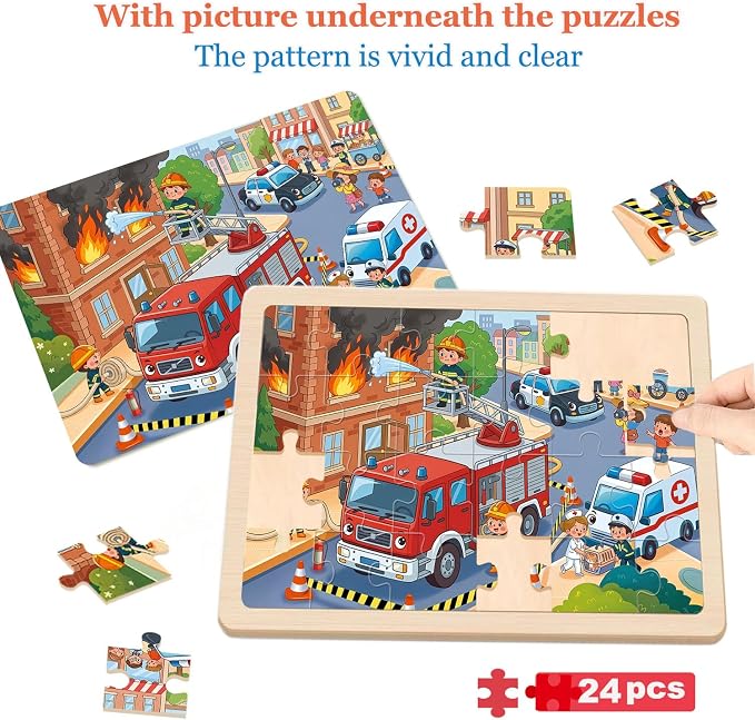 Wooden Puzzles for Kids Ages 4-6, 4 Pack with 24 Pieces Jigsaw Puzzles Preschool Educational Toys Gifts for Children Ages 3-5, Kids Toys Gifts for 4+ Year Olds Boys Girls