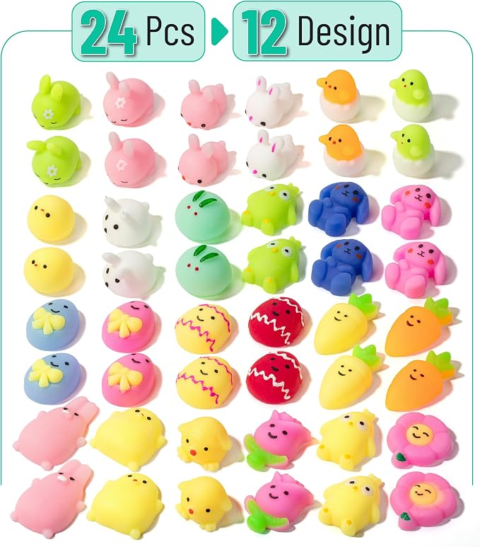 Mr. Pen- Easter Squishy Toys for Kids, 48 Pack | Washable Twistable Stretchy Squishies Bulk, Soft Stress Relief Sensory Toys for Squeezing, Easter Basket Stuffers