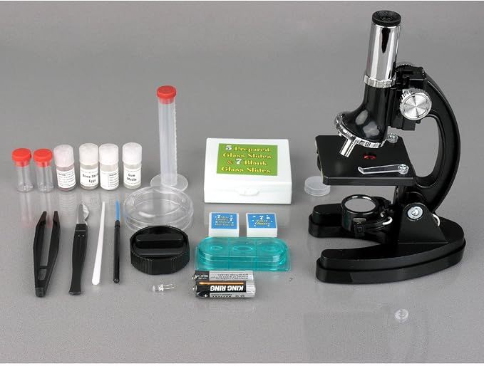 AmScope M30-ABS-KT2 52-Piece STEM Microscope Kit for Kids, Black | Monocular Head Compound Biological Microscope