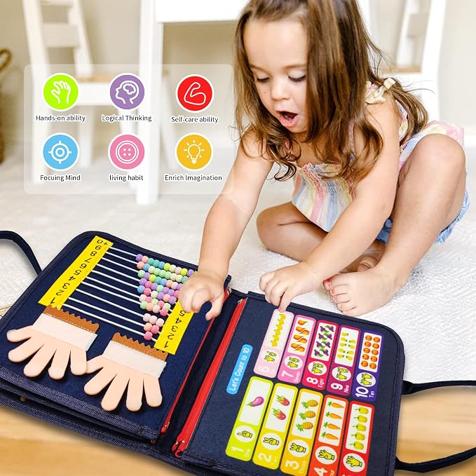 LearnToy Montessori Busy Board for Boys 3 4 5 Year | Sensory Toys for Toddlers 3-6, Ideal for Travel and Preschool - ABCs, 123s, Shapes, Colors, Animals, Weather, Birthday Gifts