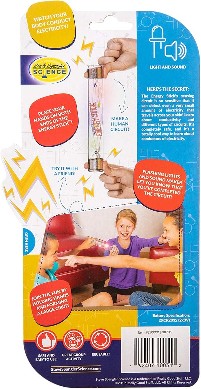 Steve Spangler Science Energy Stick, Learn About Electricity - 1 Piece | For School & Homeschool, Fun Science Kit, Learn About Electricity, Conduction, Open & Closed Circuits and Insulators