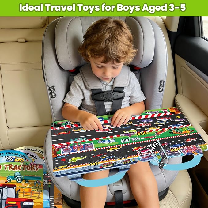 Elfew 6 Pack Car Sticker Books for Toddlers 2-4 3-5 | Over 190+ Stickers, 3D Reusable, Puffy Vehicle Stickers for Boys, Mess Free Activity Set, Road Trip Essentials Birthday Gift