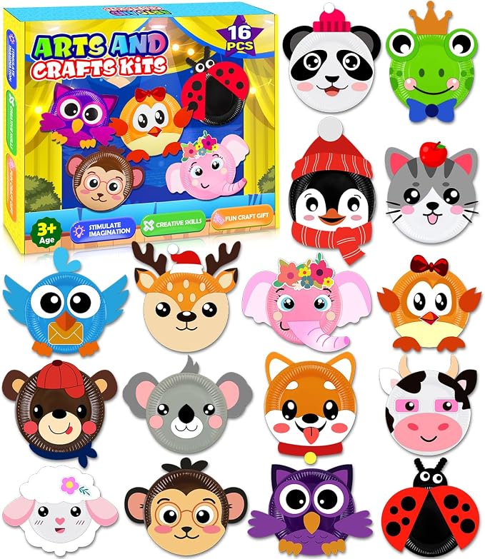 16 Pack Arts and Crafts for Kids Toddler DIY Animal Paper Plate Art Gifts