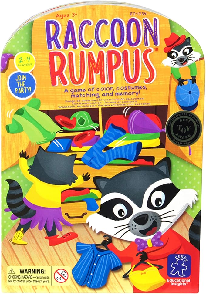 Educational Insights Raccoon Rumpus - Color Matching Game for Kids, 2-in-1 Memory Matching Games for Toddlers 3-5, Skill-Building Preschool Games, Early Learning Color Board Game, Boys & Girls Ages 3+