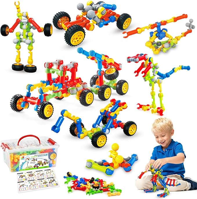 Huaker STEM Building Toys for 3 4 5 6 7 8 Year Old Boys Girls Birthday Gift | 125 Pcs STEM Activity Kit & Toy for Kids Ages 3-8 with Portable Storage Box, Perfect for Preschool, Homeschool, and Classroom