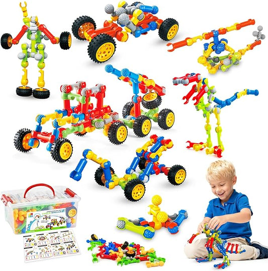 Huaker STEM Building Toys for 3 4 5 6 7 8 Year Old Boys Girls Birthday Gift | 125 Pcs STEM Activity Kit & Toy for Kids Ages 3-8 with Portable Storage Box, Perfect for Preschool, Homeschool, and Classroom