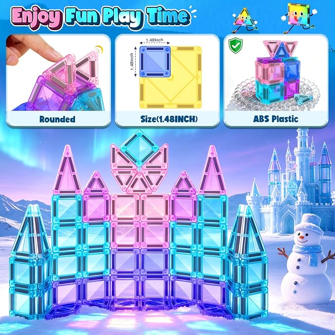 Mini Magnetic Tiles Kids Toys Travel Essential Games STEM Educational Toys | Magnetic Building Blocks for Age 3-5 5-7 4-8, Boys Girls Christmas Birthday Gifts, Portable Creativity Boosting Sensory Toys
