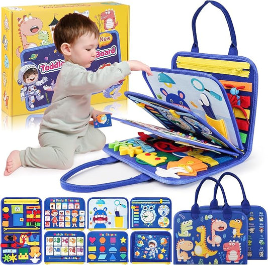 Montessori Busy Board Boy, Toddler Toys for 3-6 Years Old Boy, Toddler Busy Book Educational Learning Sensory Activity Toys for Road Airplane Travel for Kids with Autism