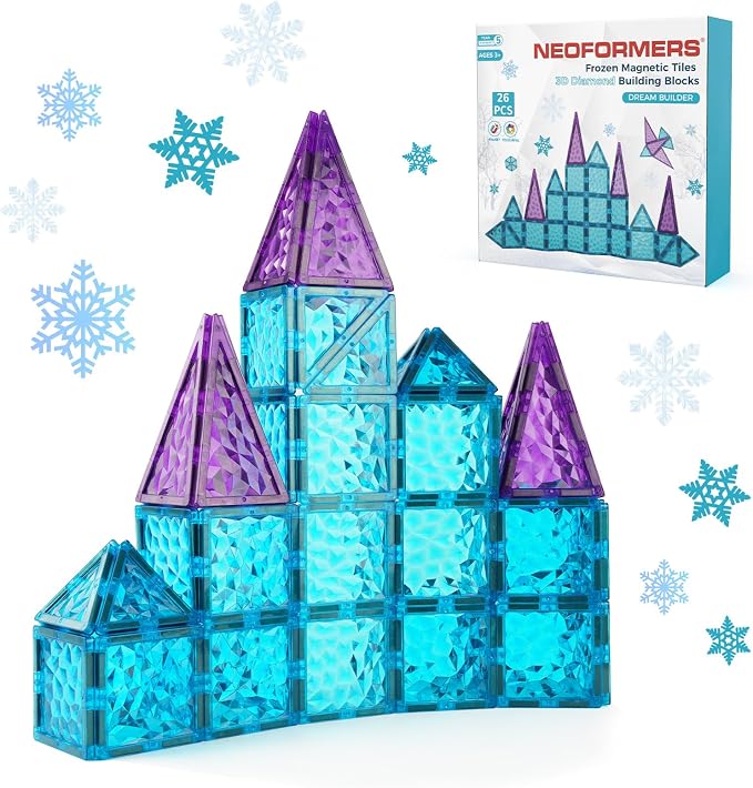 Magnetic Tiles 26 pcs Frozen Castle Magnetic Tiles - 3D Diamond Building Blocks, STEM Educational Kids Toys for Pretend Play, Birthday Gifts Montessori Sensory Educational Magnet Toys