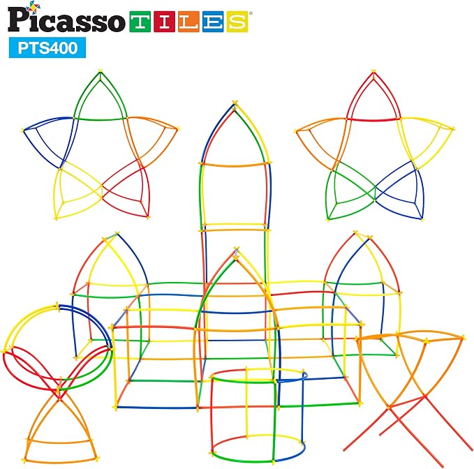 PicassoTiles 400 Piece Straws and Connectors, STEM Construction Set Ages 3+ | Interlocking builder pieces, creative early education kit, hands-on engineering play, screen-free fun for curious young kids