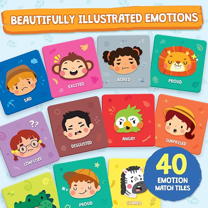 ThinkPsych Find & Match - Feelings Safari Memory Match Game | Learn About Emotions | Therapy Games for Kids | SEL Activities | Play Therapy Toys for Counselors | Ages 3+