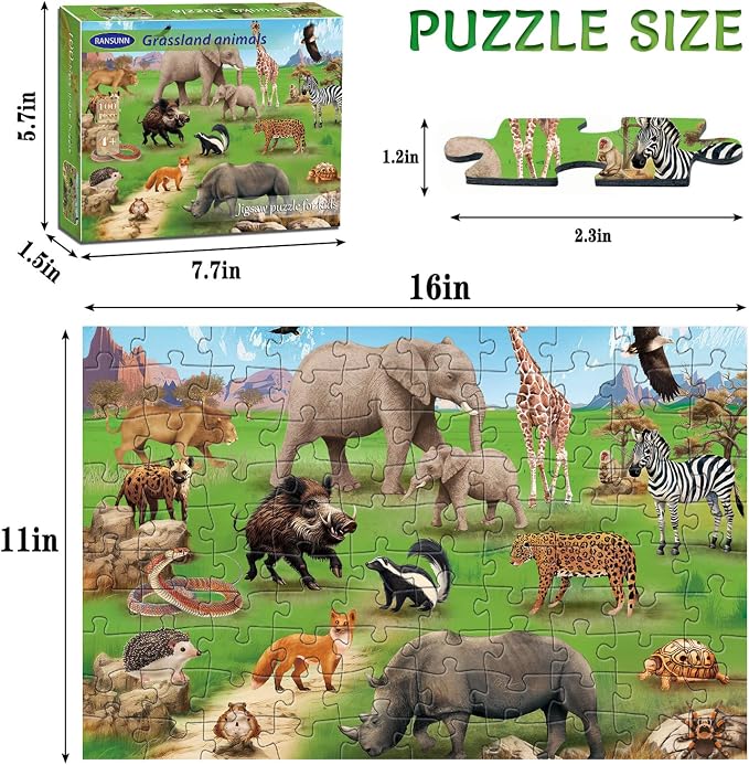 Puzzles for Kids Ages 6-8 Year Old, 100 Piece Grassland Animals Jigsaw Puzzle for Toddler Children Learning Educational Puzzles Toys for Boys and Girls - Every Piece is Unique