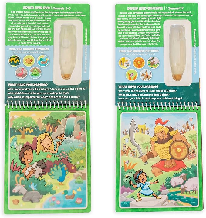 Aqua Brush 2 Pack | Old Testament #1 and Old Testament #2 Color with Water Activity Books, Bible School, Preschool, Elementary, Primary, Christian, Religion, for Kids Ages 3+