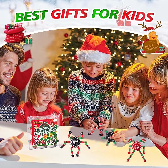 Christmas Fidget Toys Transformable Fidget Spinners for Kids and Adults, Stress Relief Sensory Toys for Boys and Girls Fingertip Gyros for ADHD Autism for Kids Birthday Gifts