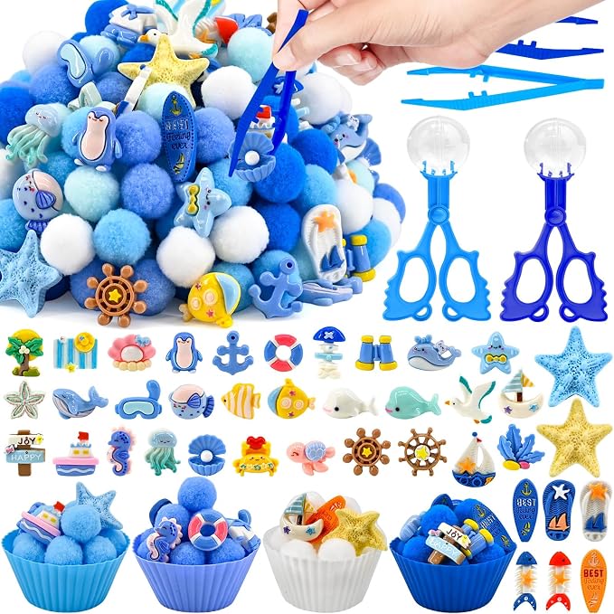 152 Pcs Ocean Sensory Bin Items Summer Beach Counting Sorting Sea Animals Sensory Bin Filler Fine Motor Sea Star Shell Fish Counts for Summer Counting Sorting