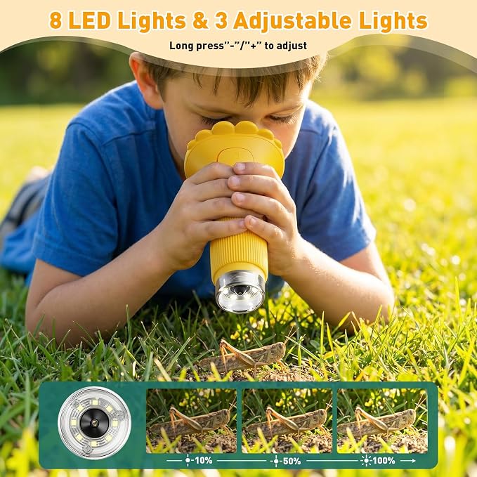 4K 1000X Digital Microscope for Kids with 2.0" IPS Screen(Yellow) | Portable Handheld Toys, 200-1000X Magnification for Kids Age 3-12, STEM Educational Toy Birthday Gifts for Girls Boys