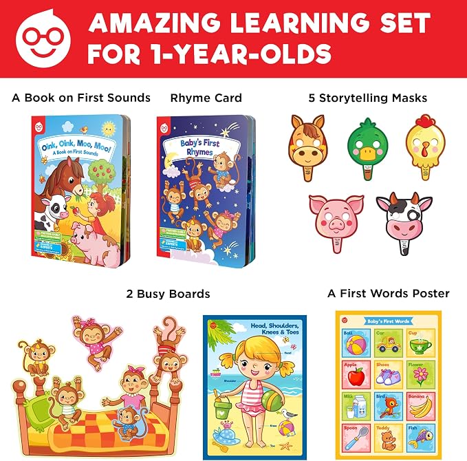 Doctor Jupiter Now I AM 1 Educational Learning Toy for 1 Year Olds | Set of Board Books and Fun Activities, Birthday Gift for Boys & Girls, Toddler Activities