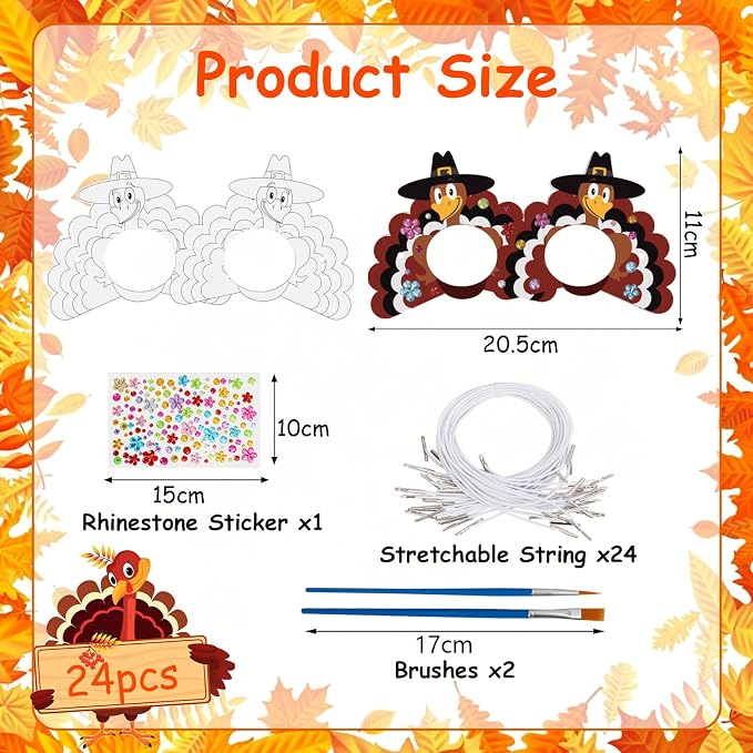 24 Pcs Thanksgiving Turkey Craft for Kids DIY Coloring Turkey Mask | Color Your Own Art and Crafts for Kids Birthday Cosplay Classroom Activities Masquerade Dress-Up Party Favors Game Supply