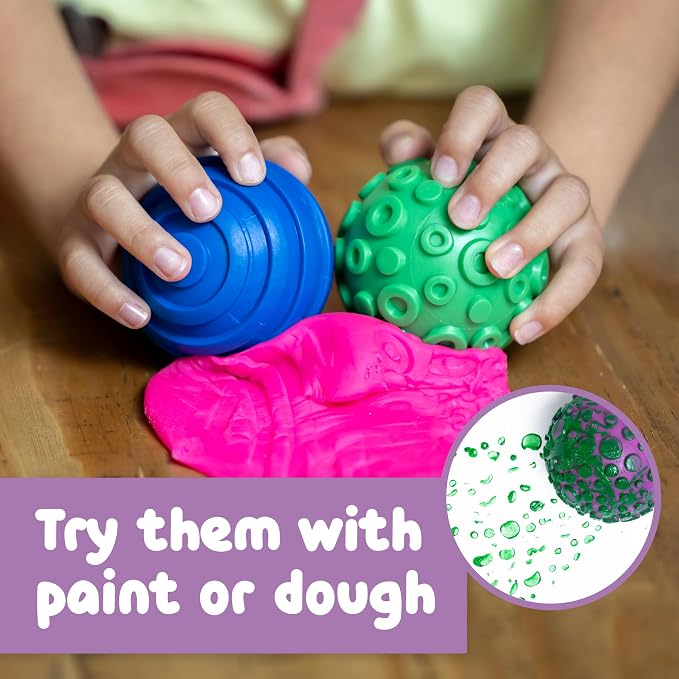 SPARK & WOW Sensory Bin Texture Twists, 4 Hollow, Tactile Balls | Twist Them Apart, Mix and Match Colors and Textures, Sensory Table Tools for Toddlers