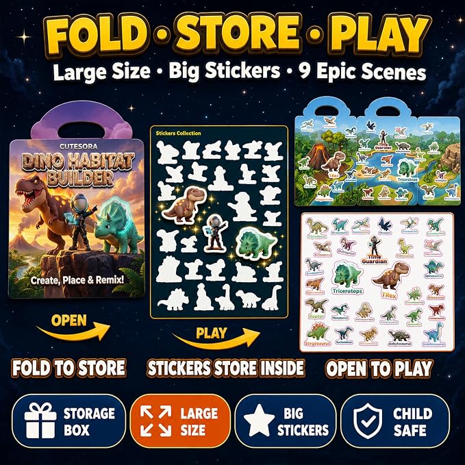 Large Reusable Jelly Sticker Books for Boys 4-8, Kids 3-6, 3 Sets | 3D Puffy Stickers | Sticker Activity Toy | Quiet Travel Toys | Screen-Free Play | Boys Gift Ages 3-8