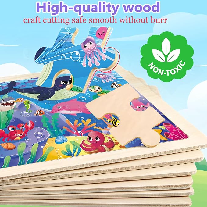 Wooden Puzzles for Kids Ages 4-6, 6 Packs 24 PCs Wood Dinosaur Animals Jigsaw Puzzles for Toddlers Ages 3-5, Preschool Educational Learning Puzzles Toys Gifts for Boys and Girls