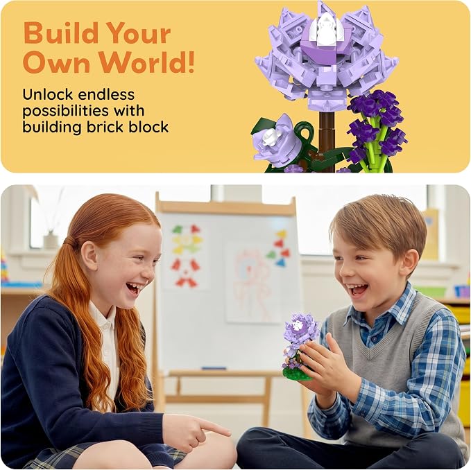 PicassoTiles 118pc Flower Garden Building Block Set STEM Educational Toy Kids Ages 3 and Up Creative DIY Floral Arrangement Construction Kit for Boys Girls Fun Learning Purple Dahlia Playset PBS221