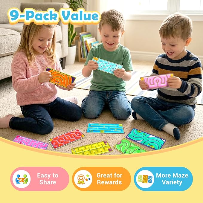 LESONG Sensory Fidget Toys for Kids: 9 Pack Squishy Gel-Filled Sensory Maze for Autism Calming - Fidgets Bulk for Classroom Calm Down Corner School Prizes - Travel Toys for Car Road Trip Airplane