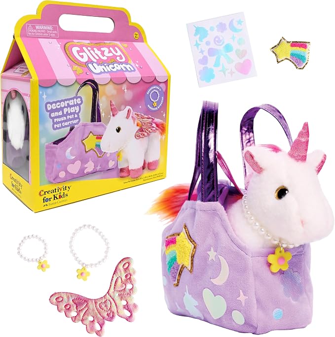 Creativity for Kids Glitzy Unicorn Kit | Adopt, Accessorize & Decorate Your Plush Pet | Toddler Purse & BFF Jewelry | Encourages Imaginative Play & Fine Motor Skills (Ages 4+)